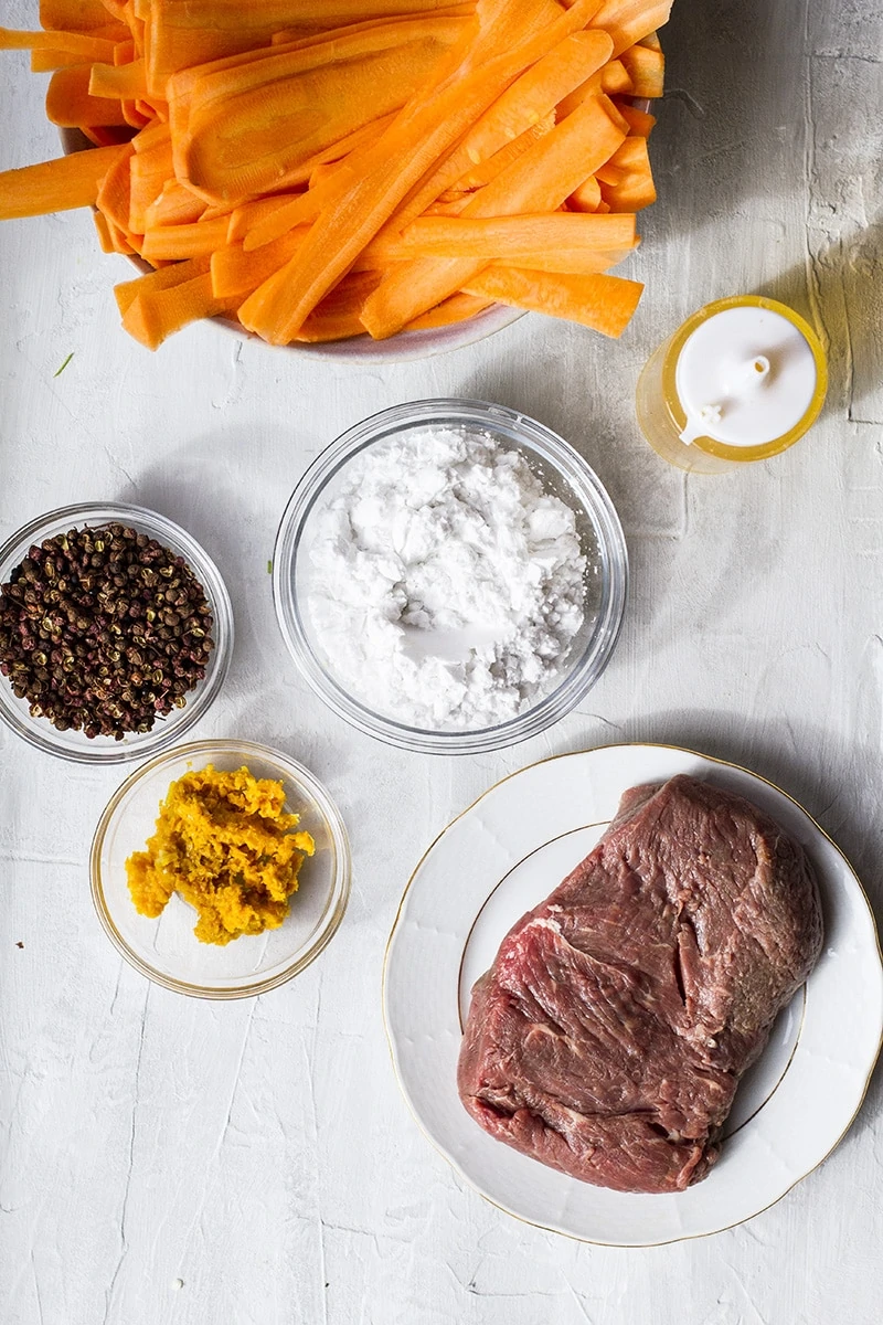 Ingredients to make the orange beef.
