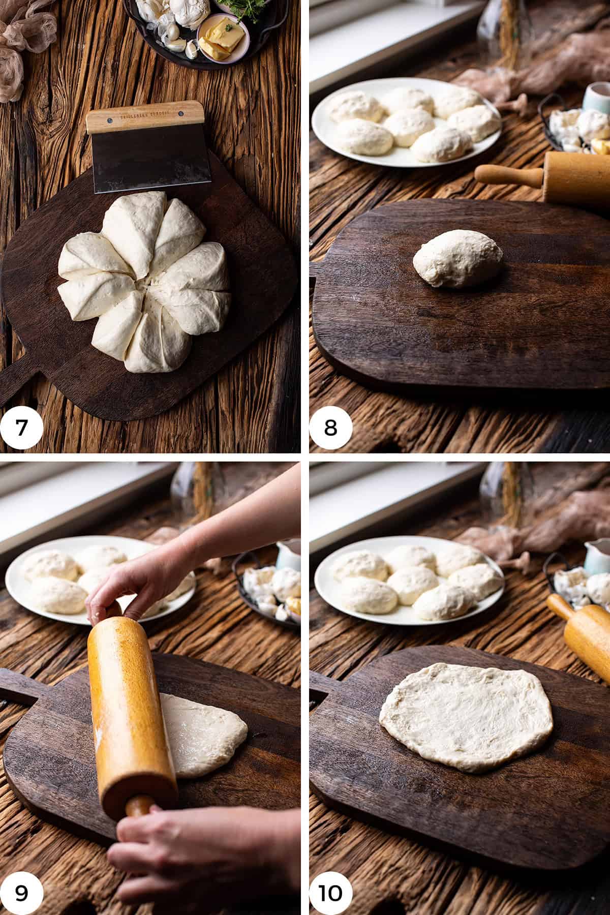Steps to roll the naan.