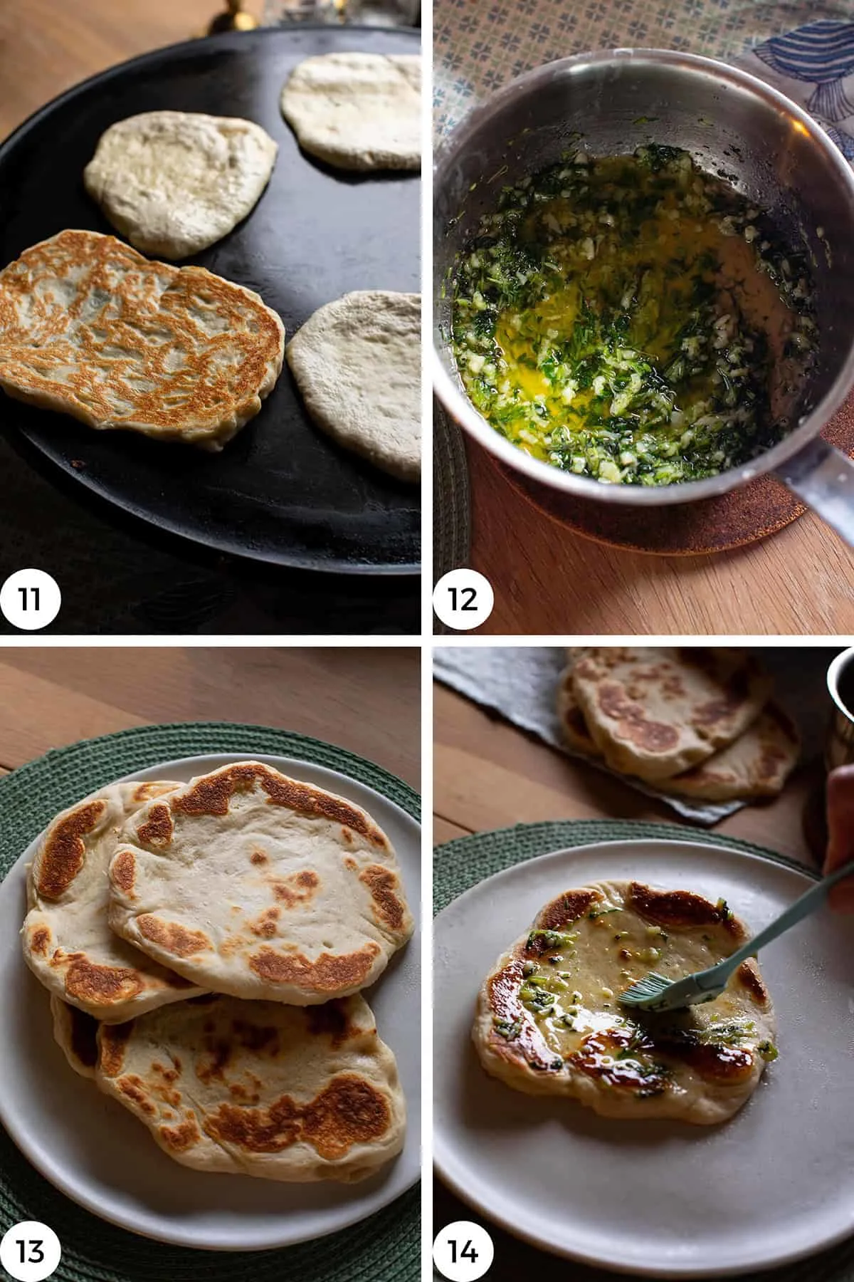 Steps to butter the naan.