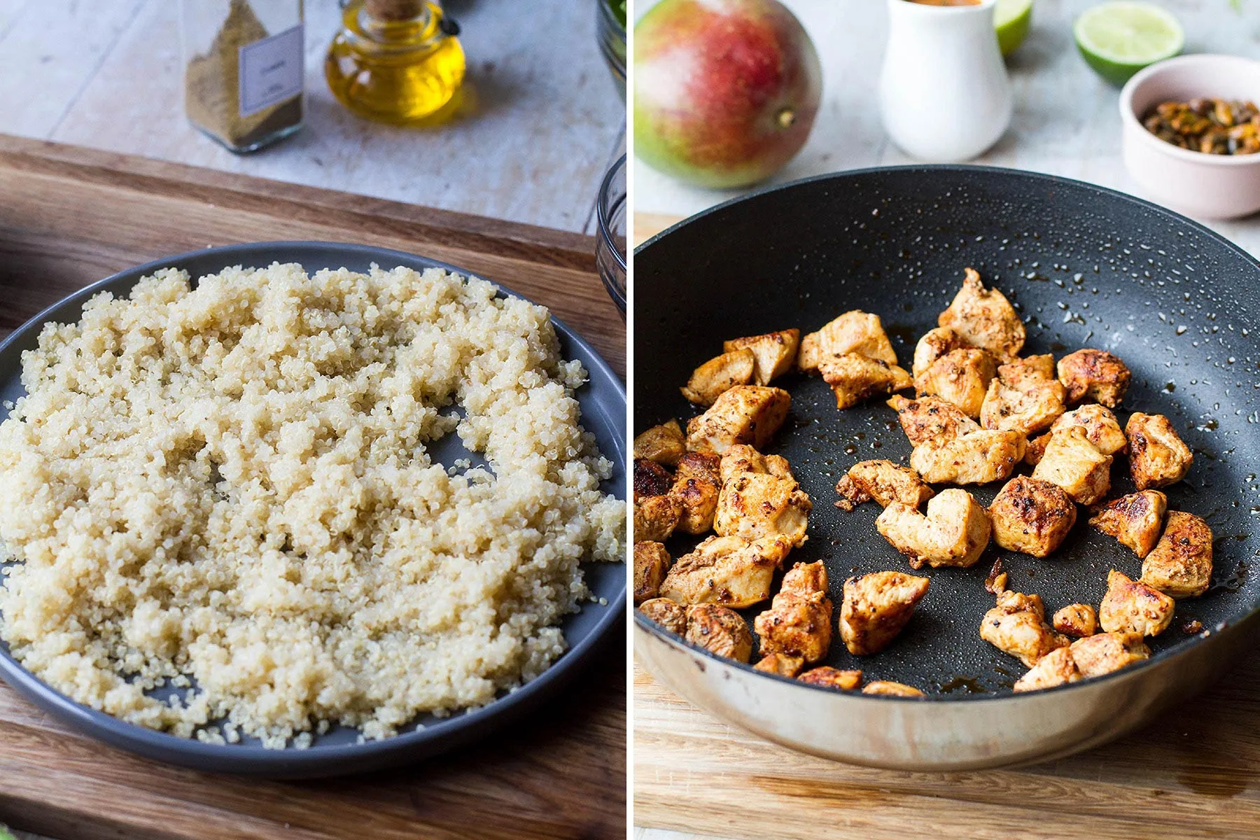 Two steps: quinoa and chicken.