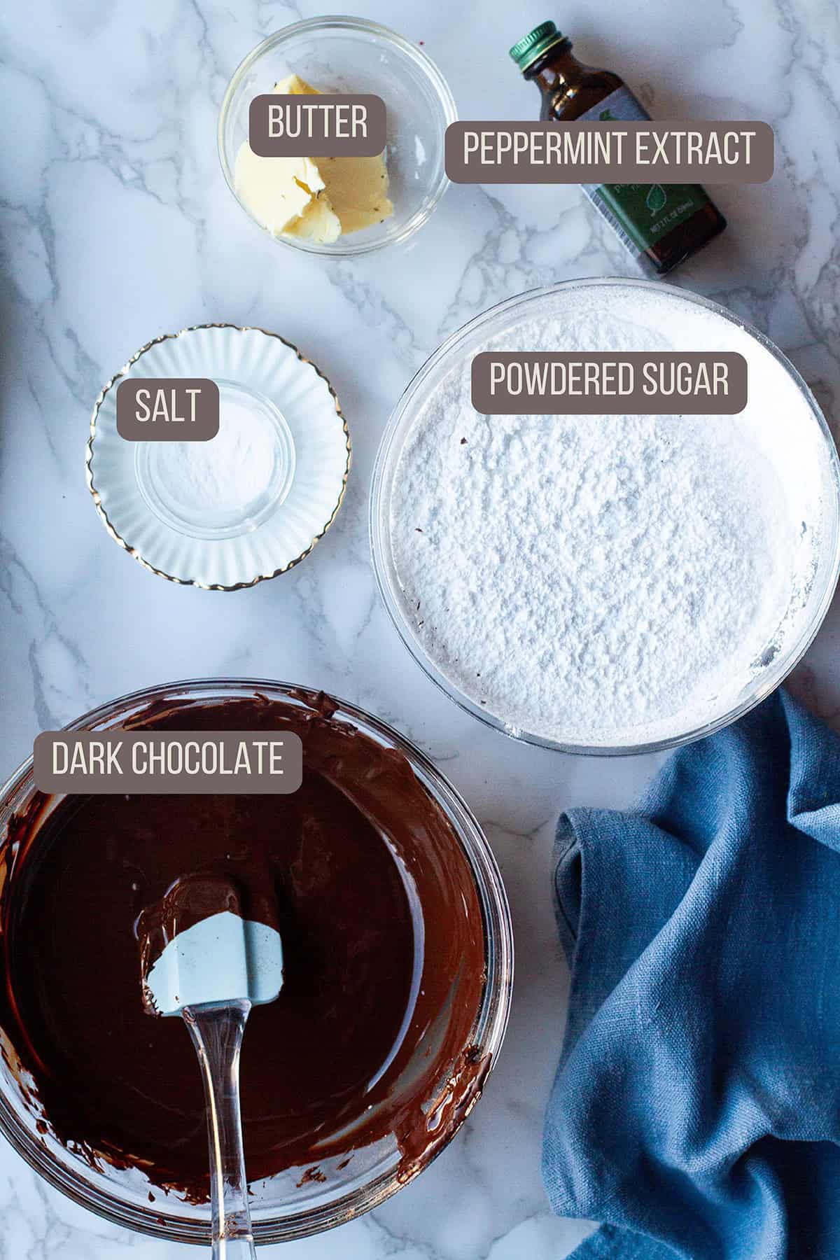 Ingredients to make the peppermint chocolates.