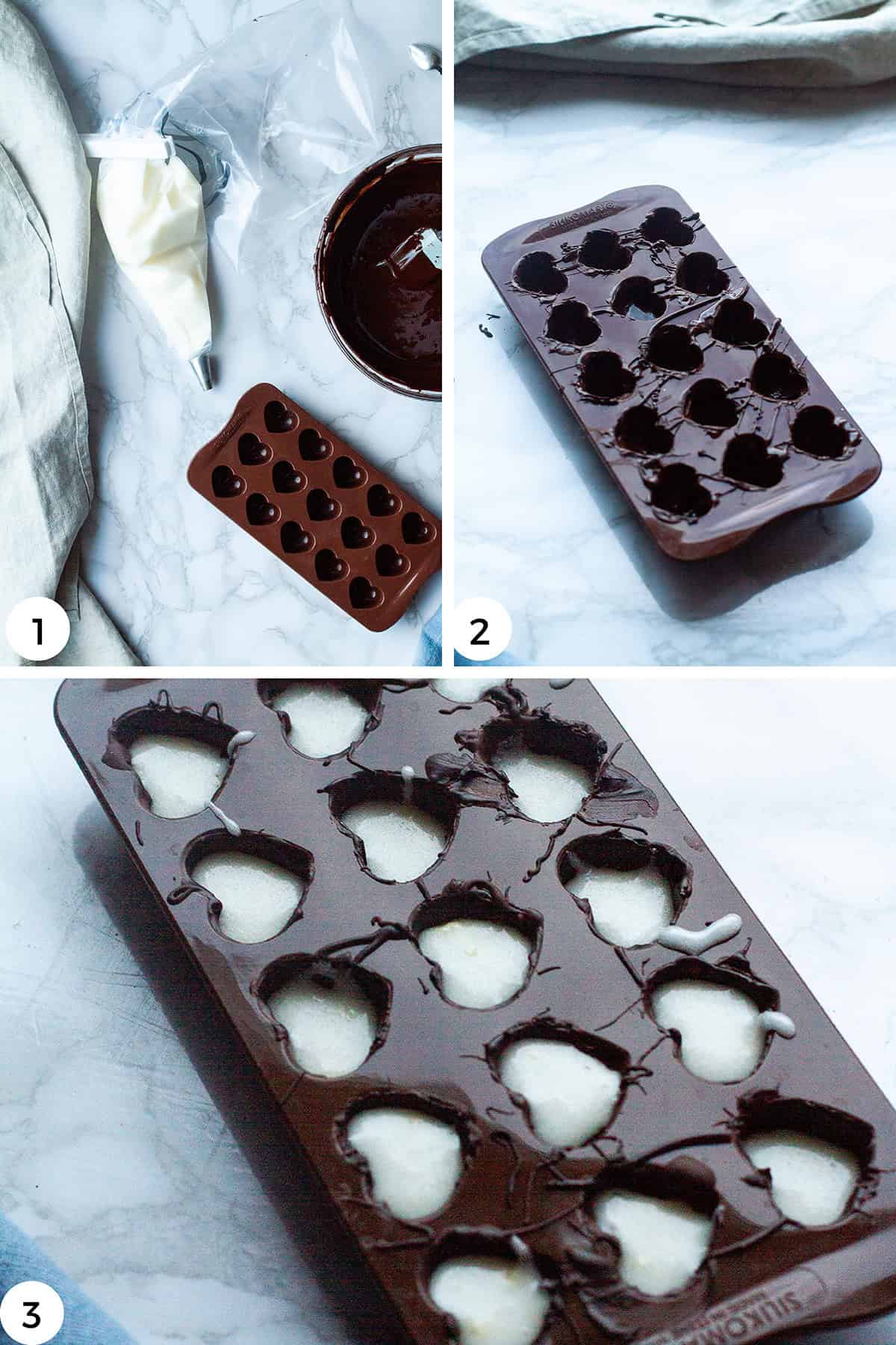 Three steps to make the chocolates.