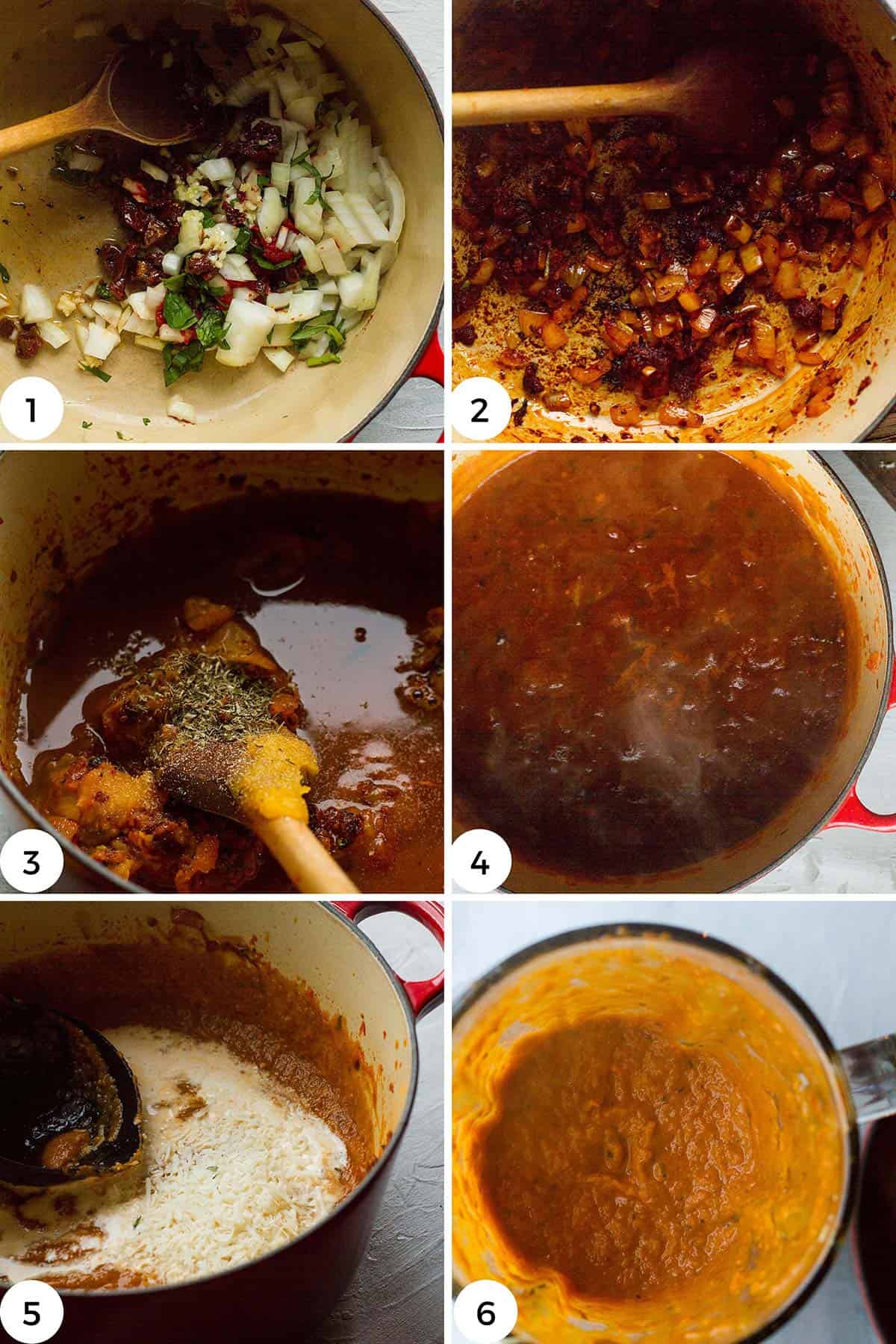 Steps to make the pumpkin pasta sauce.