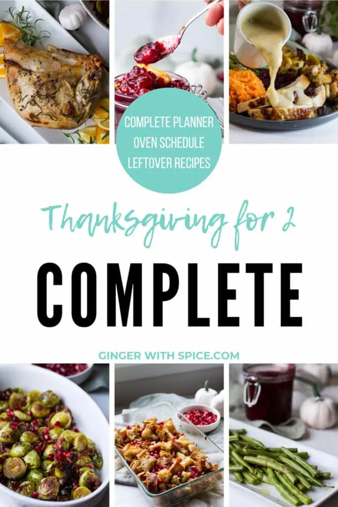 Pinterest pin for Thanksgiving for two. White background.