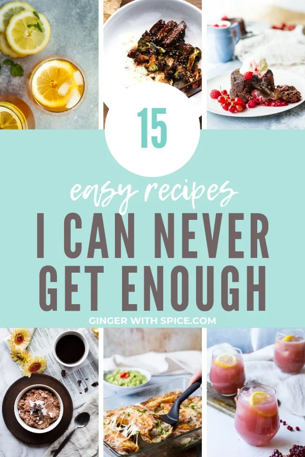 Collage of 6 out of 15 recipes in this Easy Awesome Recipes collage. Turquoise background.