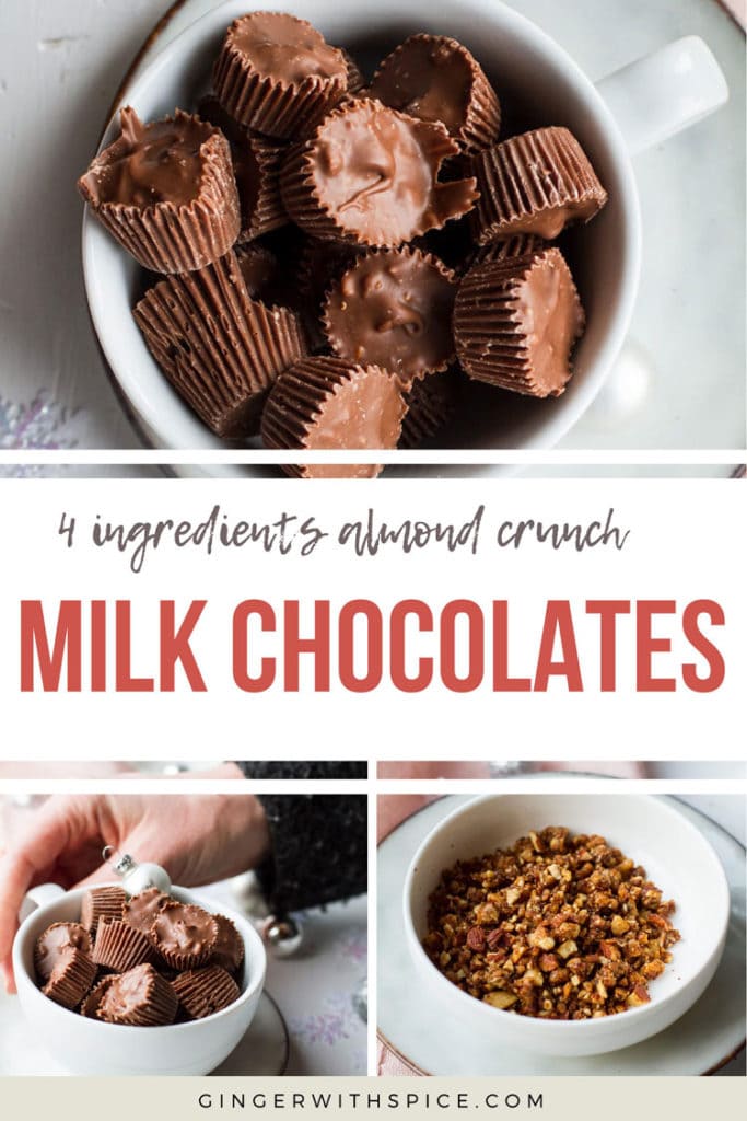 Almond Crunch Milk Chocolates Pinterest pin with text overlay.
