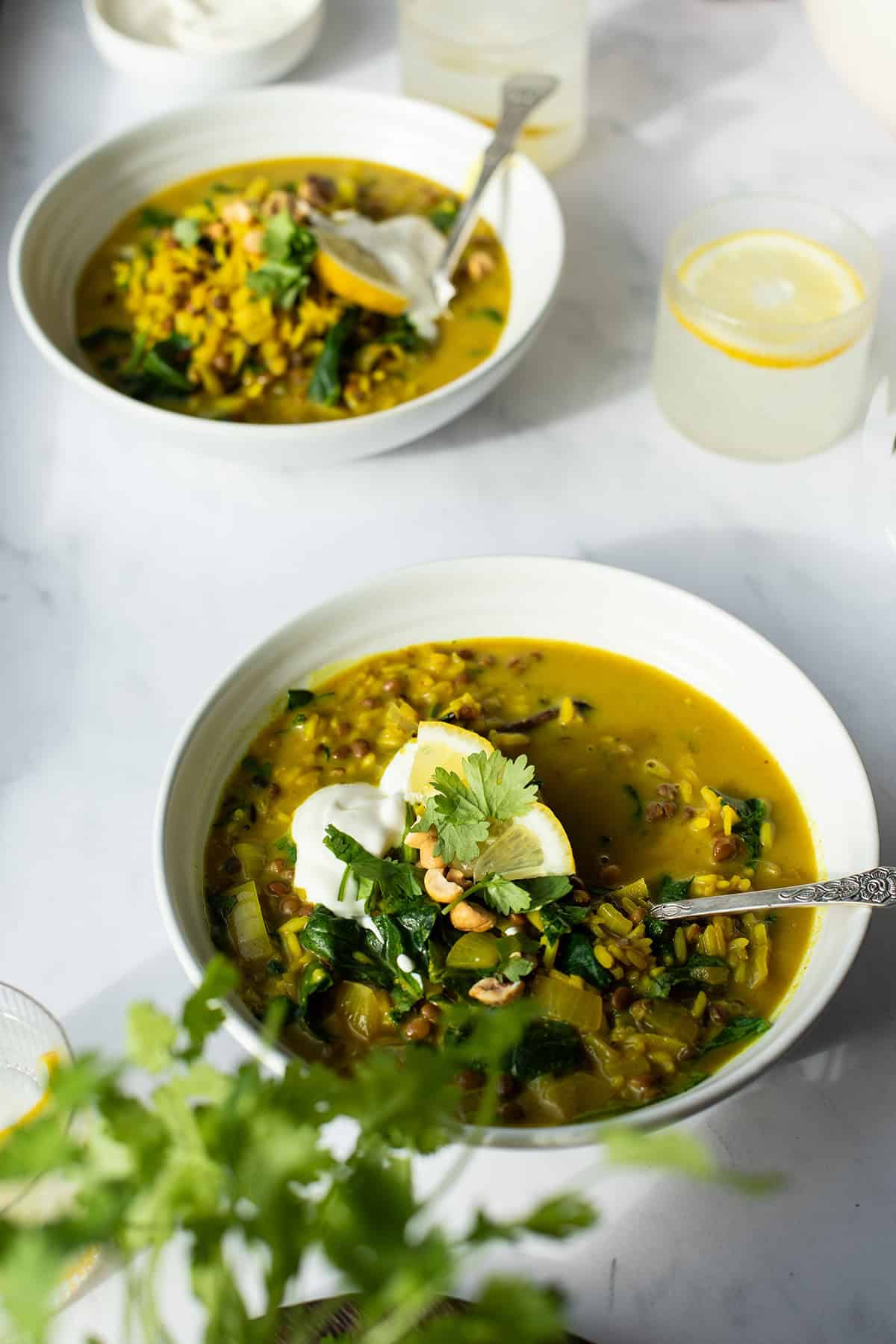 Two bowls of lentil coconut curry.