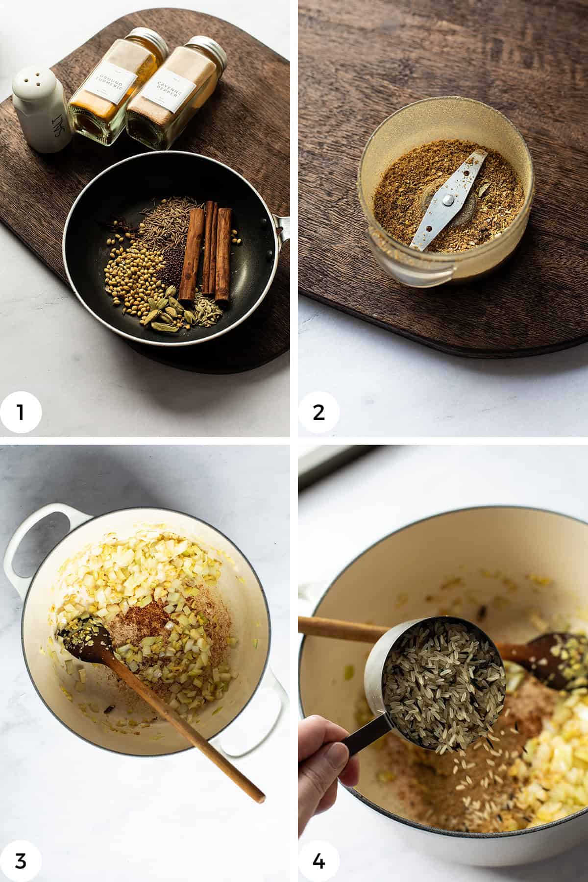 Steps to make the rice and onions.