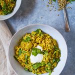 Spinach mixed into the lentil curry.