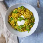 Spinach mixed into the lentil curry.