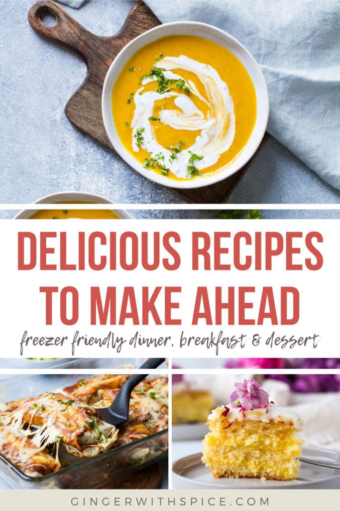 Three images from post and red text overlay: Delicious Recipes to Make Ahead.