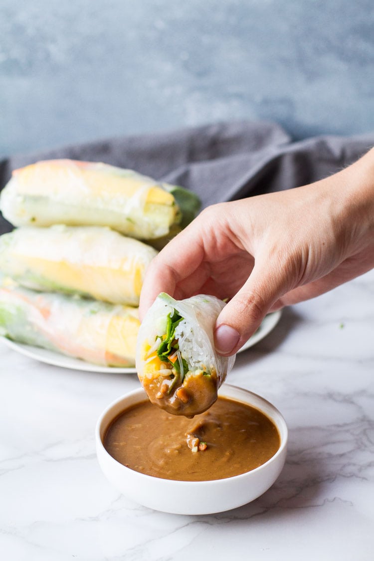 Vietnamese Summer Rolls with Mango + Peanut Sauce