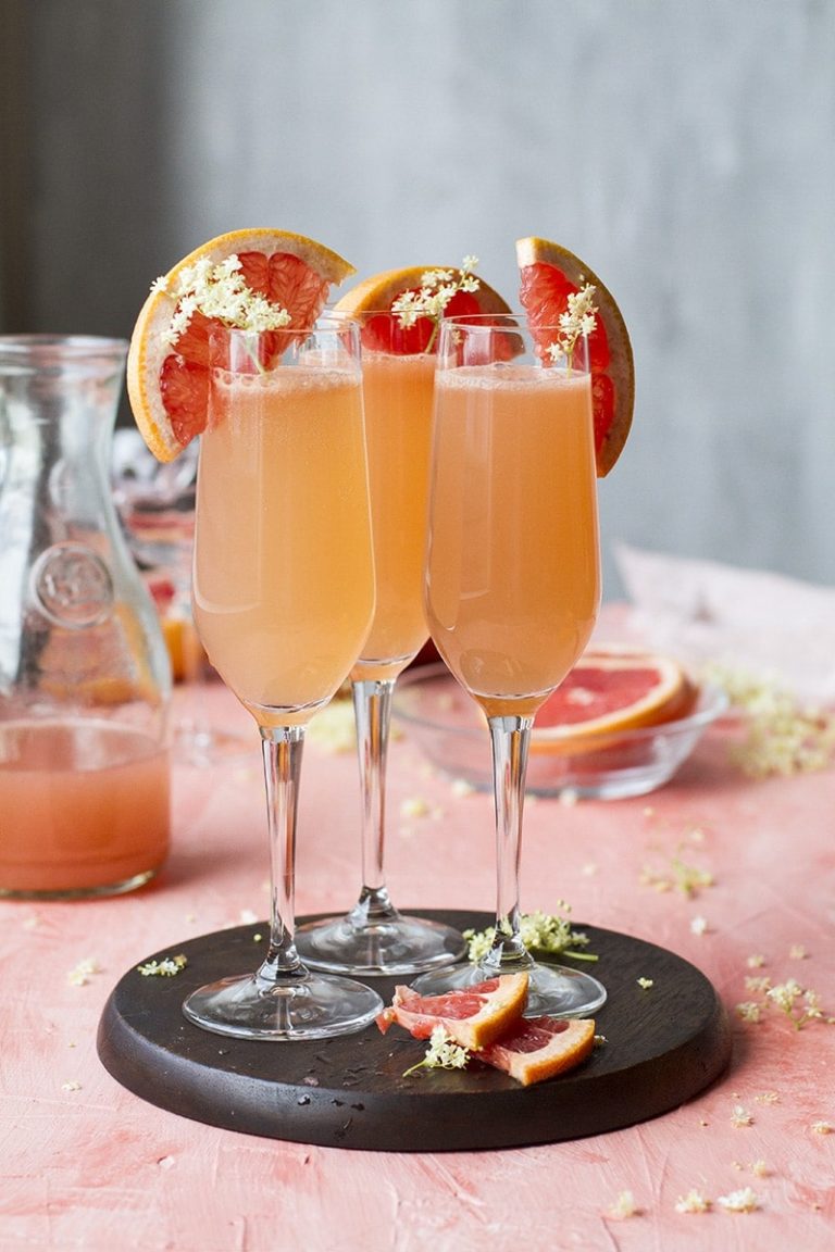 Grapefruit Mimosa Sparkling Cocktail with Elderflower Ginger with Spice