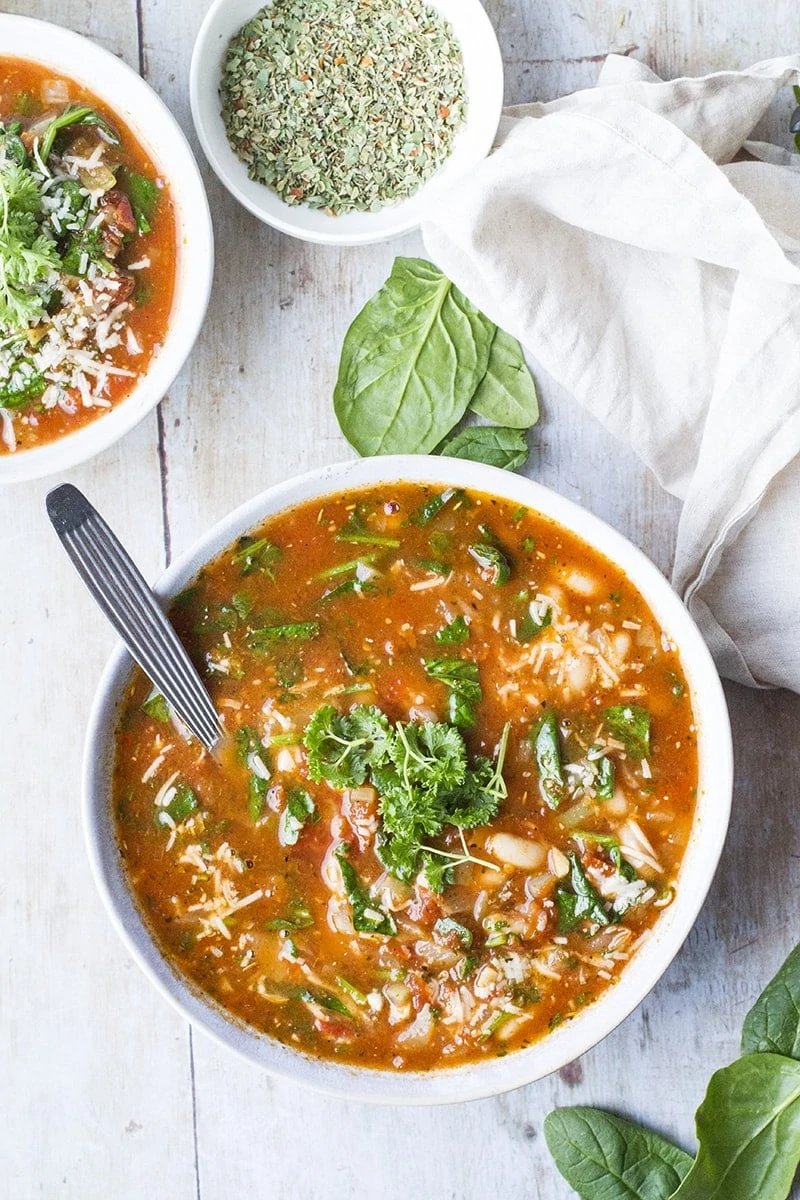 Super Simple Tomato White Bean Soup with Spinach - Ginger with Spice
