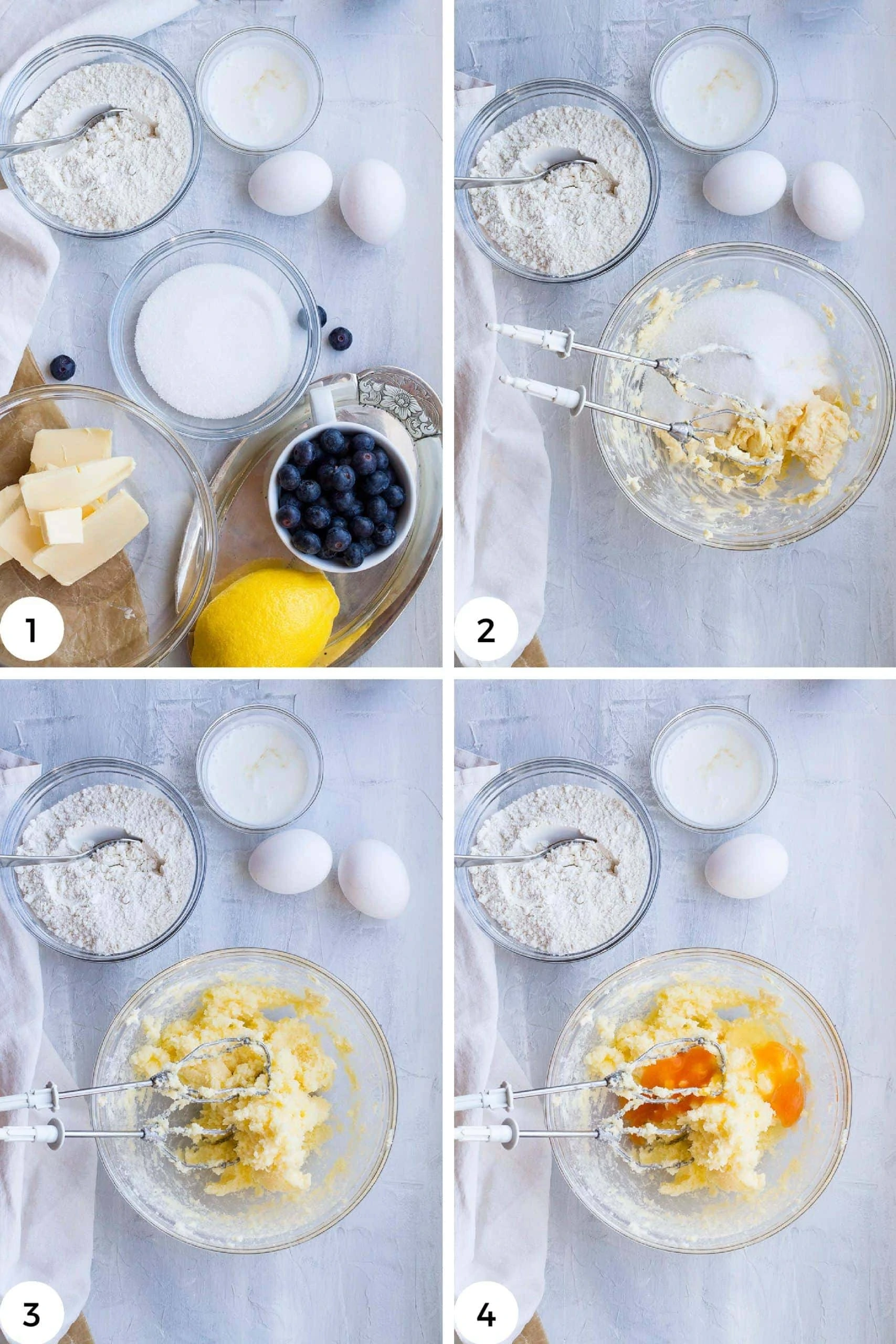 4 first steps to make this lemon blueberry cake.