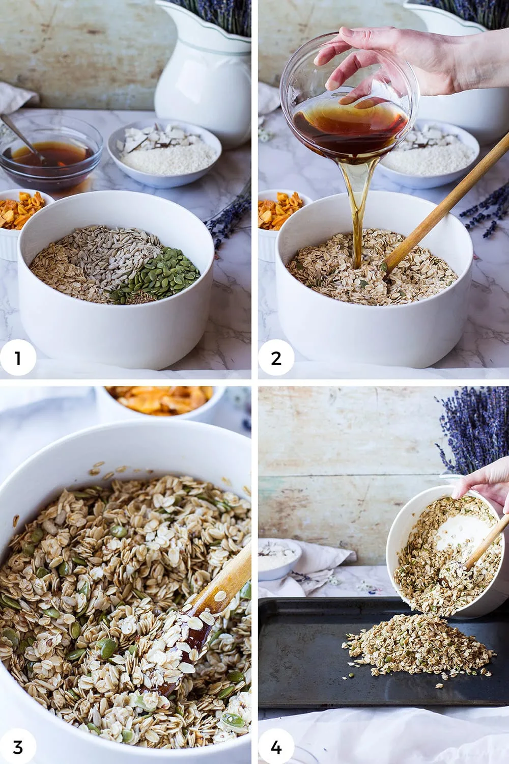 Steps to mix the granola.