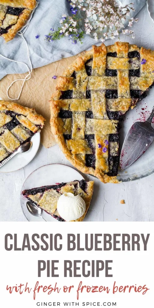 Long Pinterest pin with image of the pie seen from above.