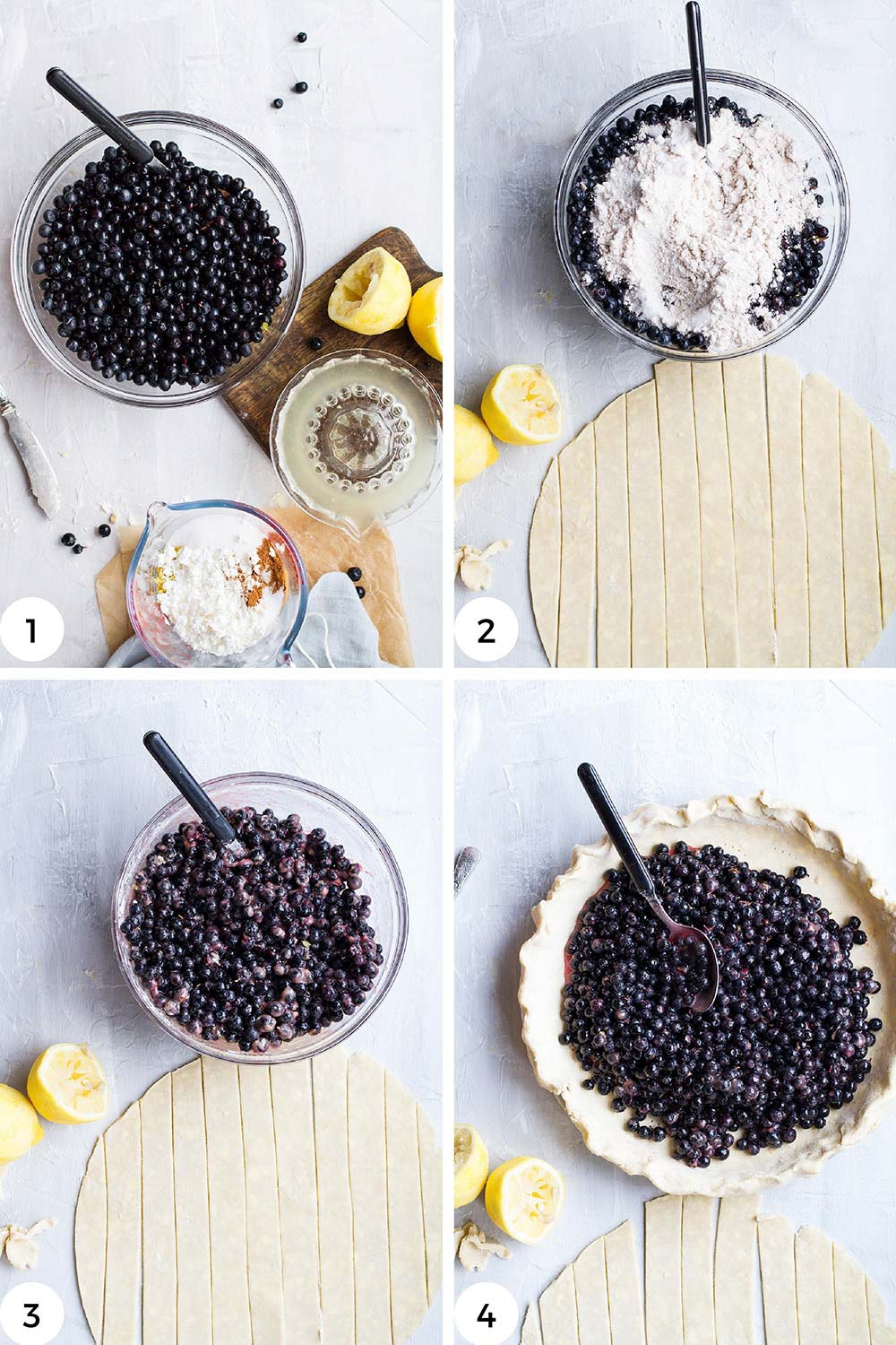 Steps to make uncooked blueberry filling.