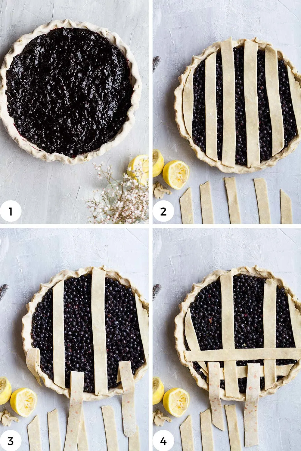 Steps to lattice the top of a pie.