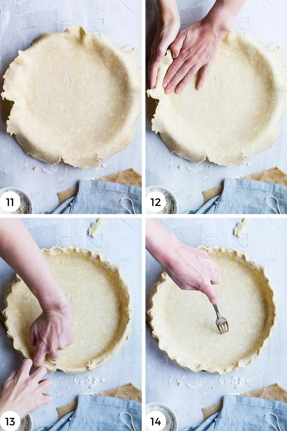 Steps to fill and shape the dough in a pan.