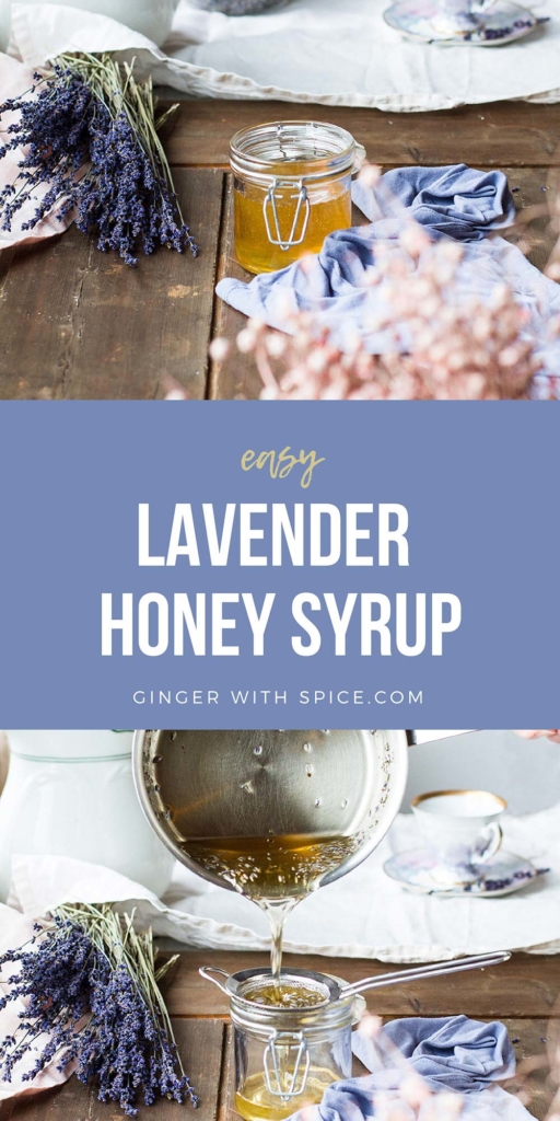 Pinterest pin for lavender honey syrup.
