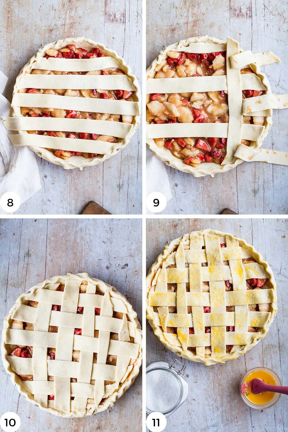 Steps to top the pie with lattice pattern.