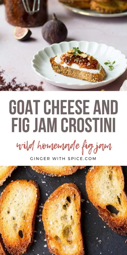 Two images from the post and text overlay in the middle. Pinterest pin for crostini.