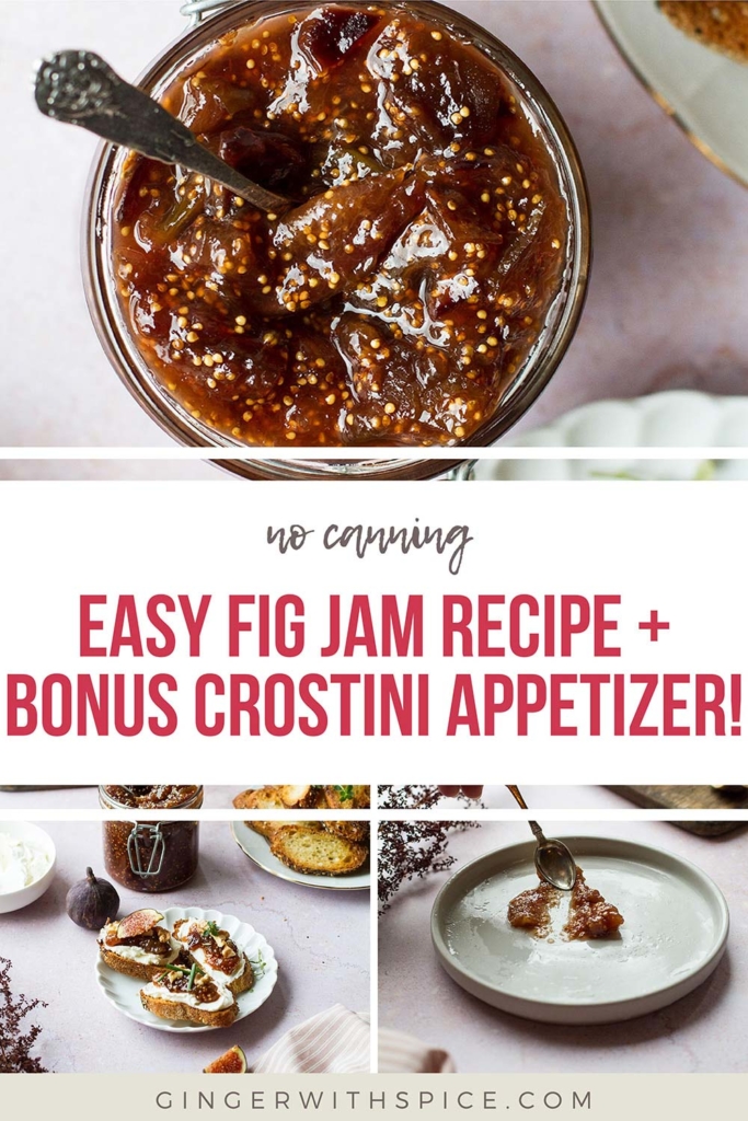 Three images from the post, both for fig jam and crostini. Pinterest pin.