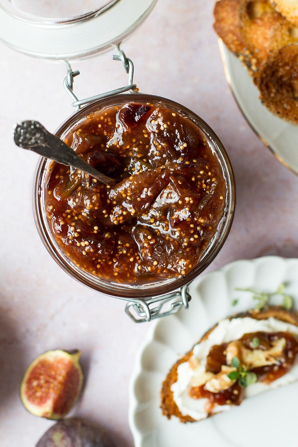 Close-up of the jar of jam.