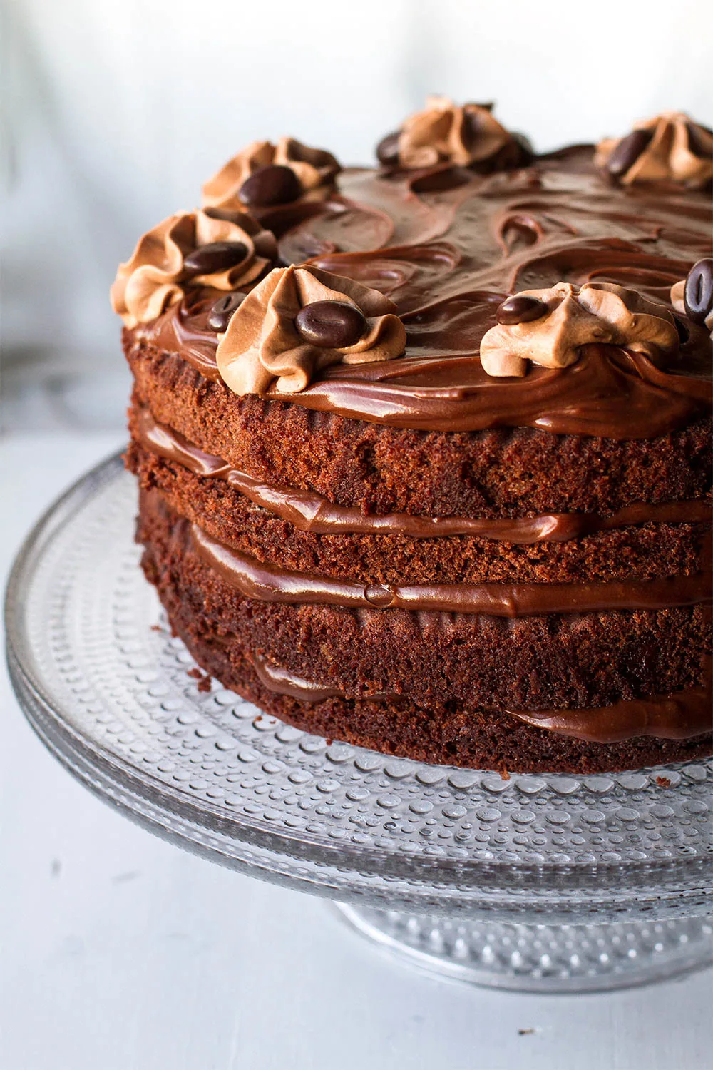 Layer chocolate cake with buttercream frosting.