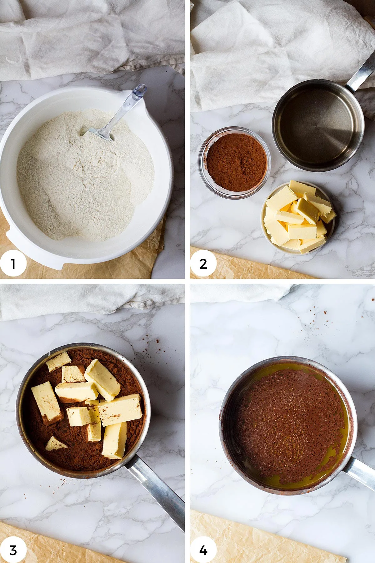Steps to make chocolate butter mixture.