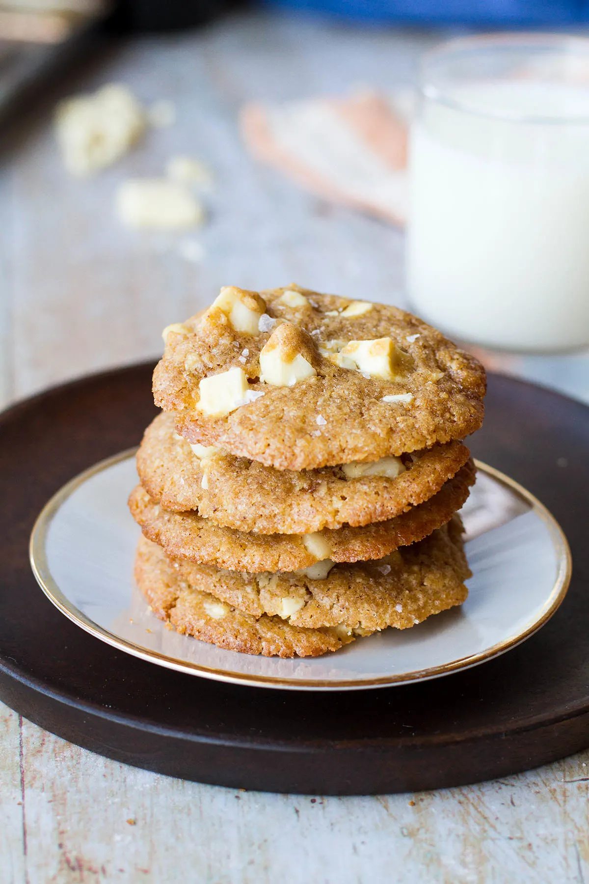 Stack of cookies on a small plate.