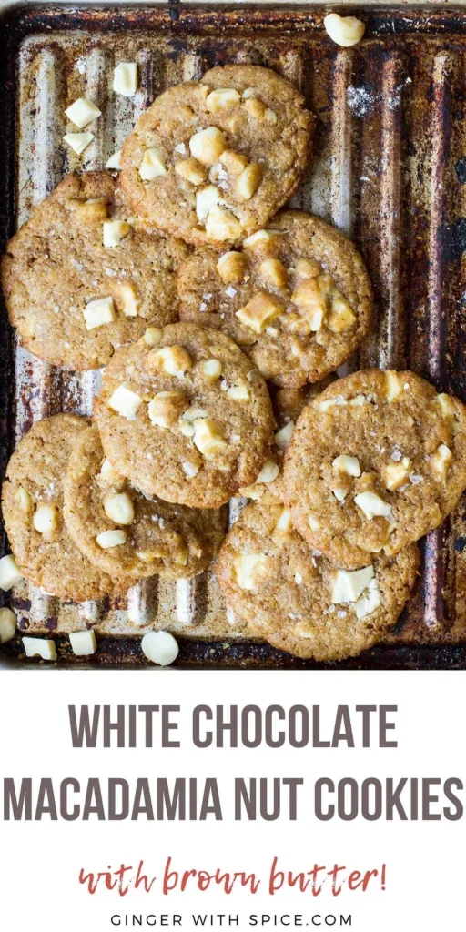 Close-up of cookies on a rustic baking sheet. Pinterest pin.