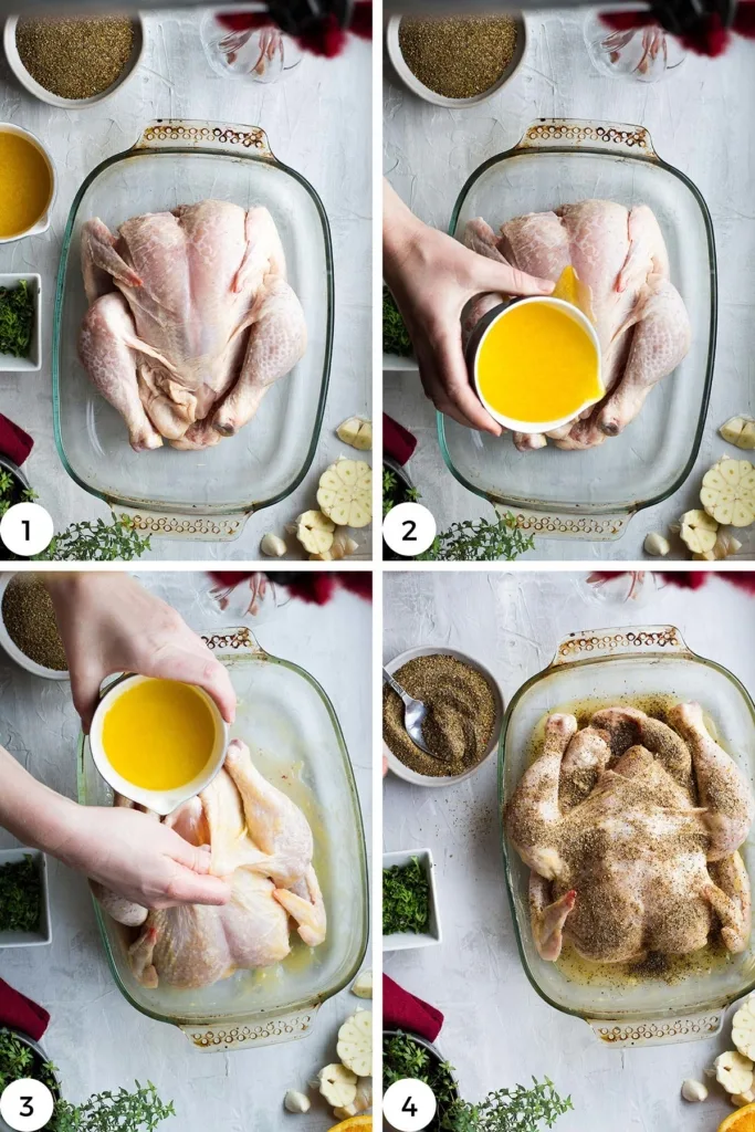 Steps to prepare the chicken.