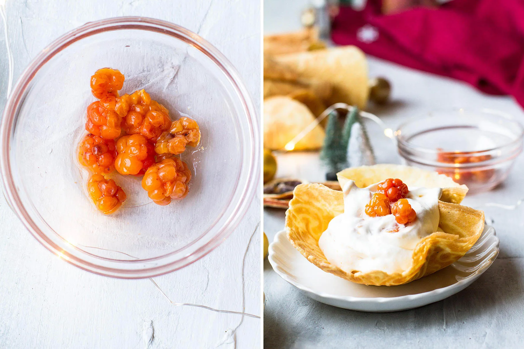 Steps to make whipped cloudberry cream.