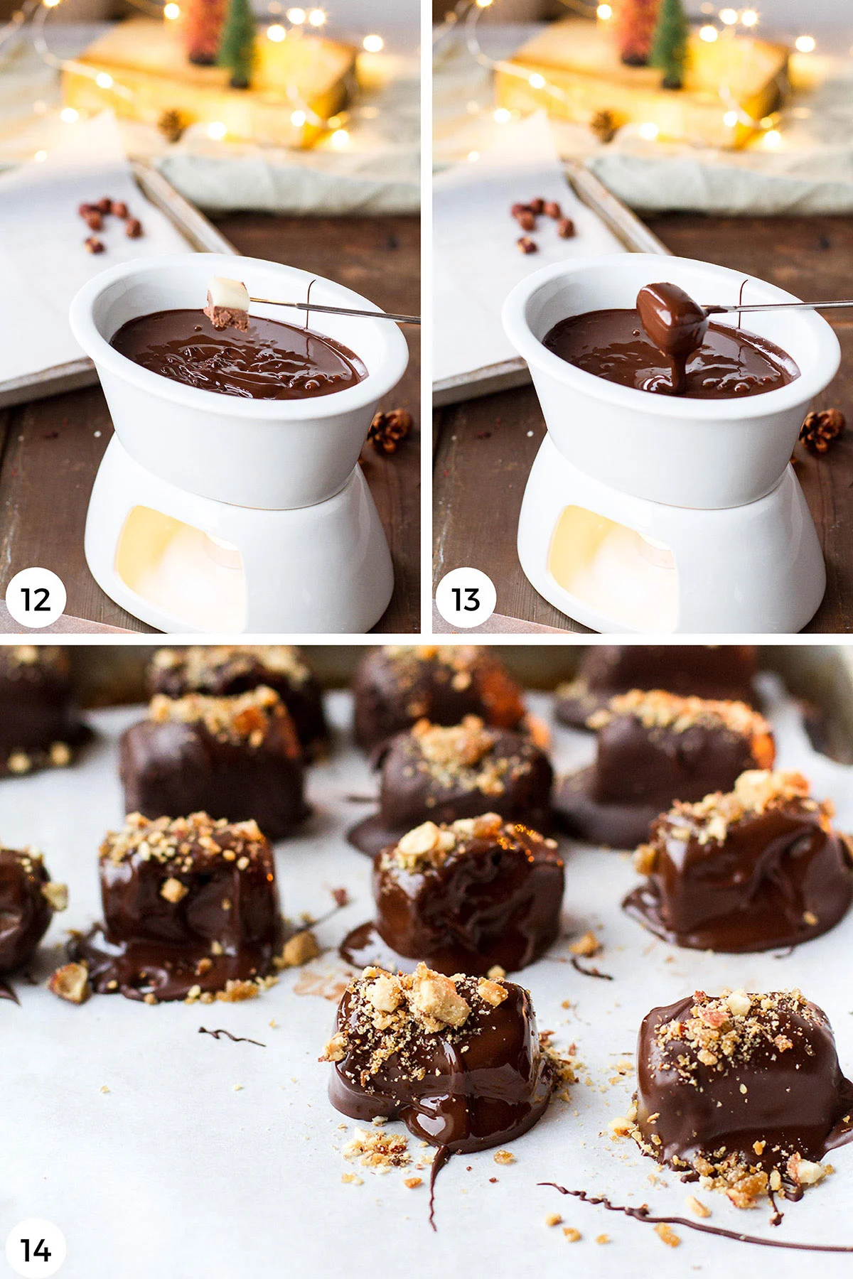 How to dip praline into chocolate.