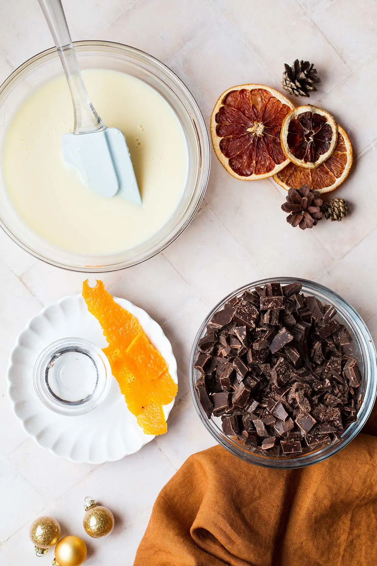 Ingredients to make orange chocolate fudge.