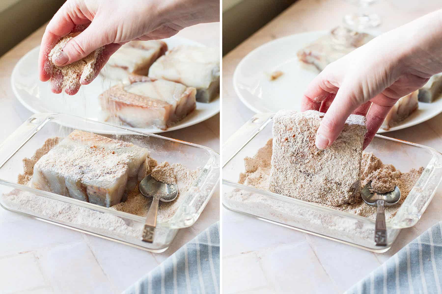 Steps on how to bread the fish.