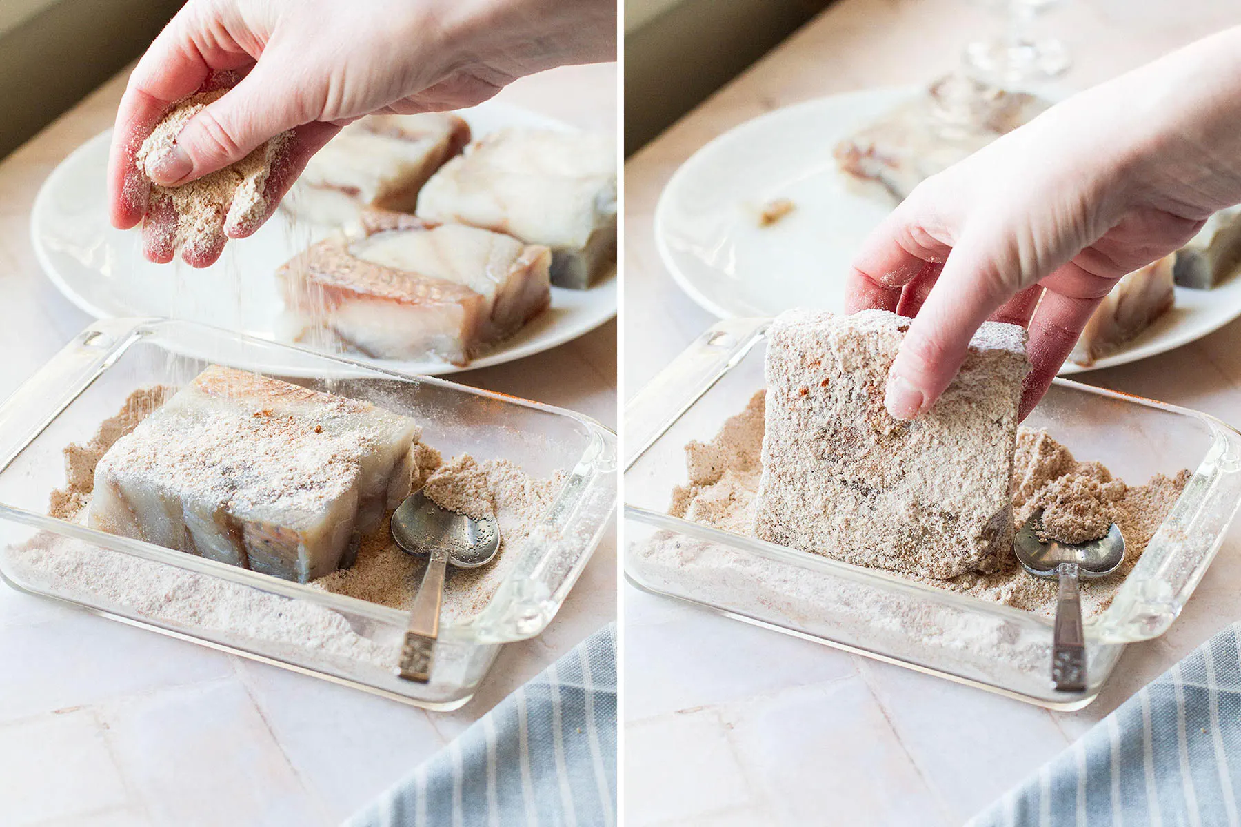 Steps on how to bread the fish.