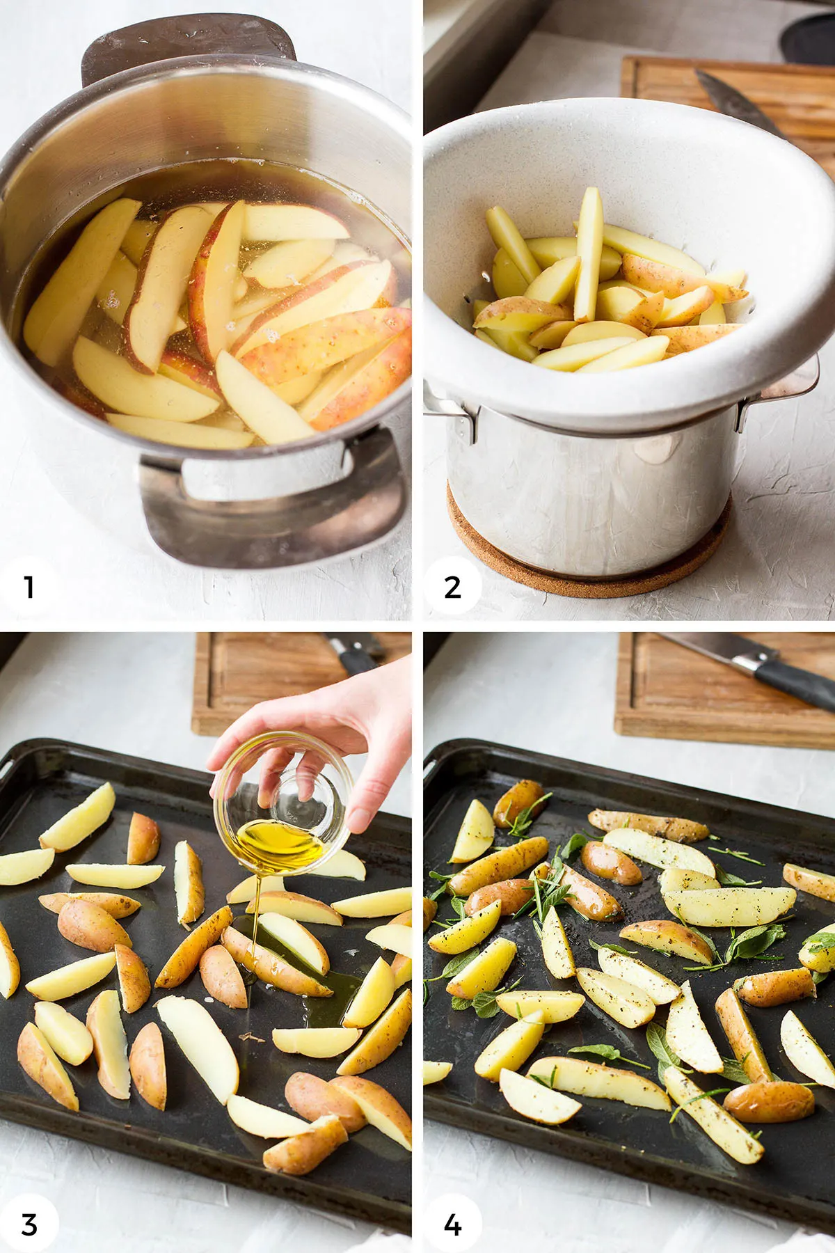 Steps to make crispy roasted potatoes.