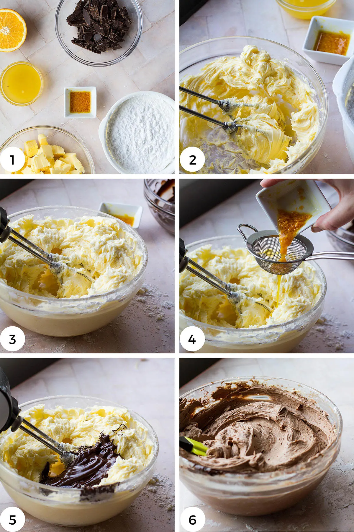 Steps to make the orange chocolate buttercream.
