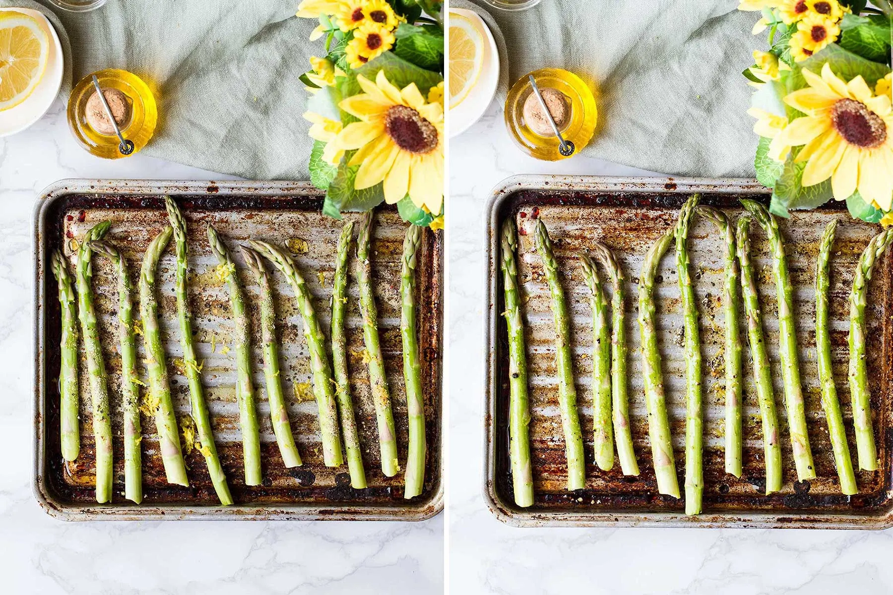 Steps to make roasted asparagus in the oven.