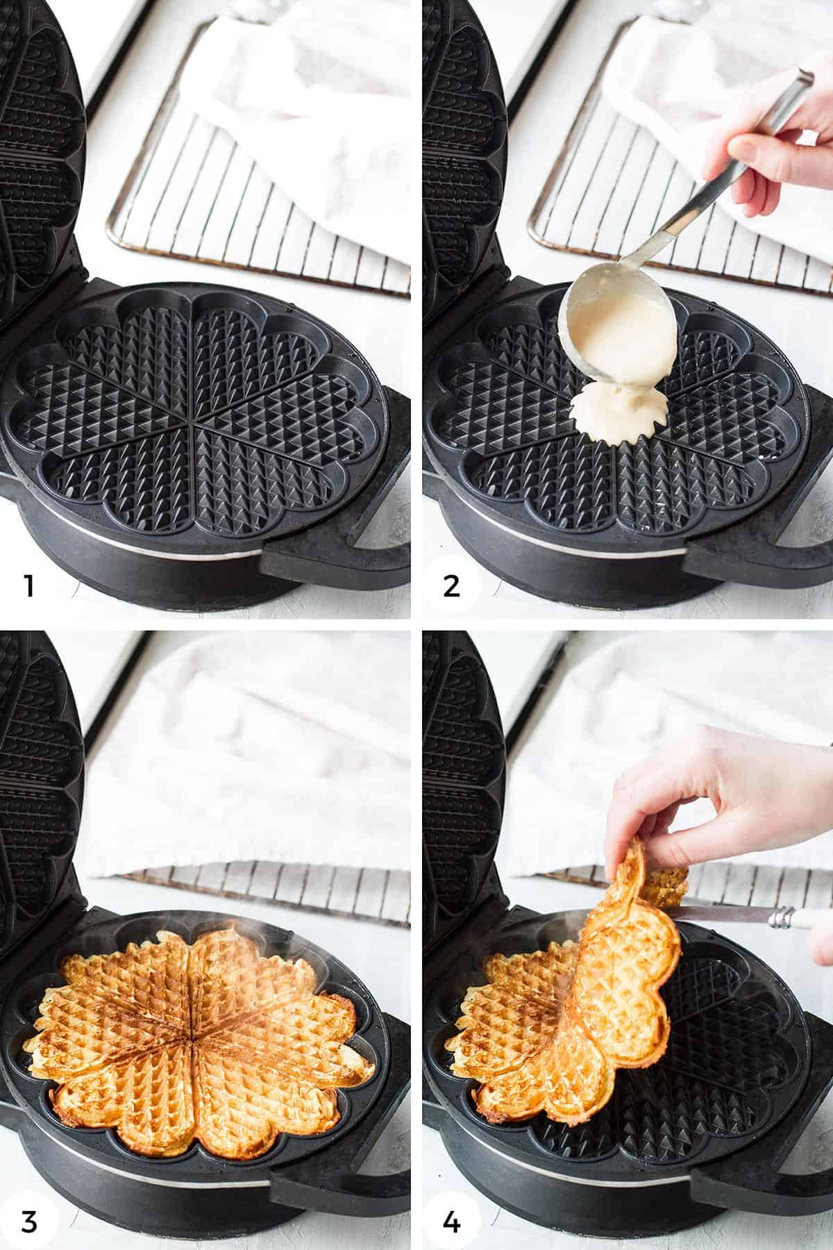 How to make waffles in a waffle iron.