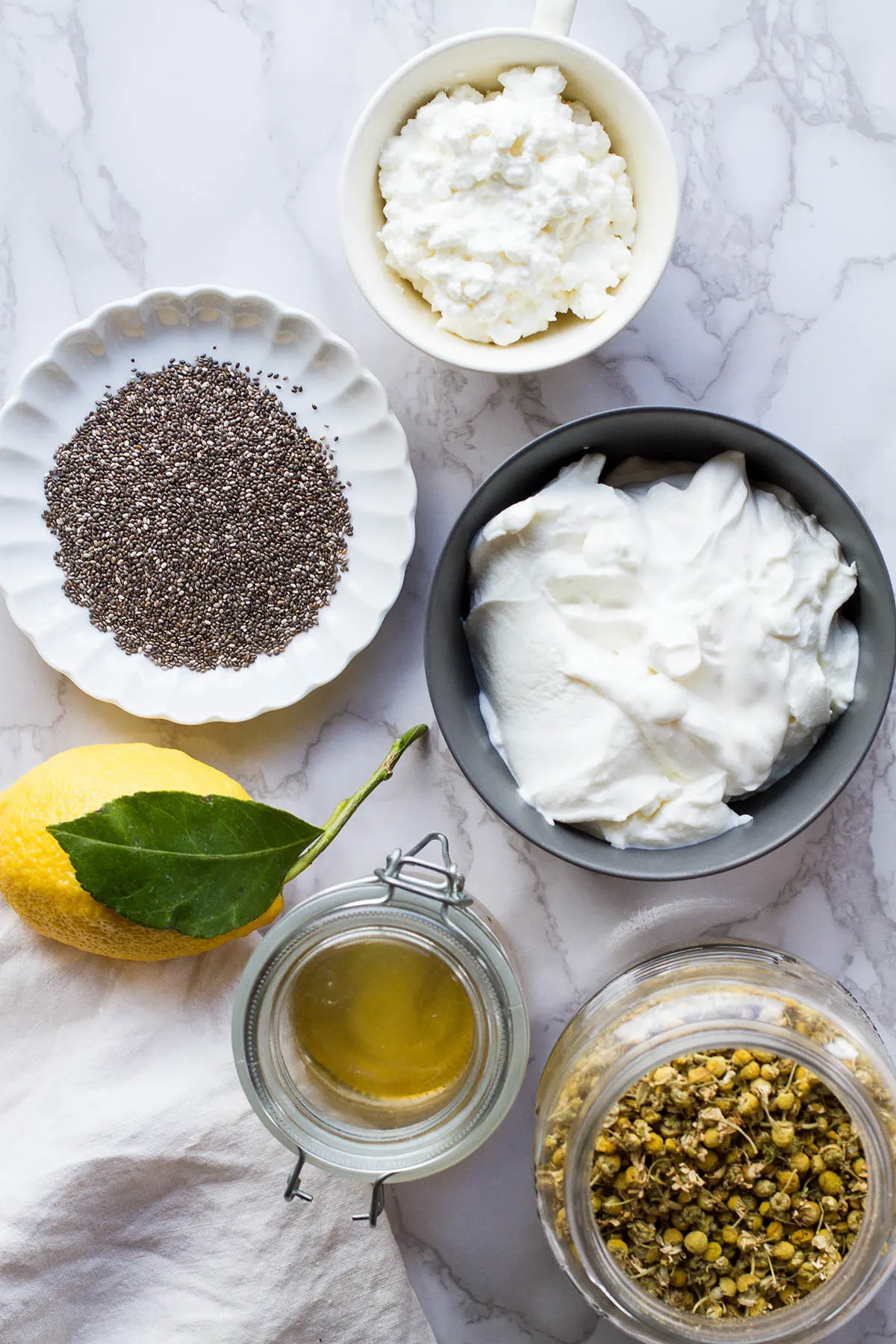 Ingredients to make protein chia pudding.