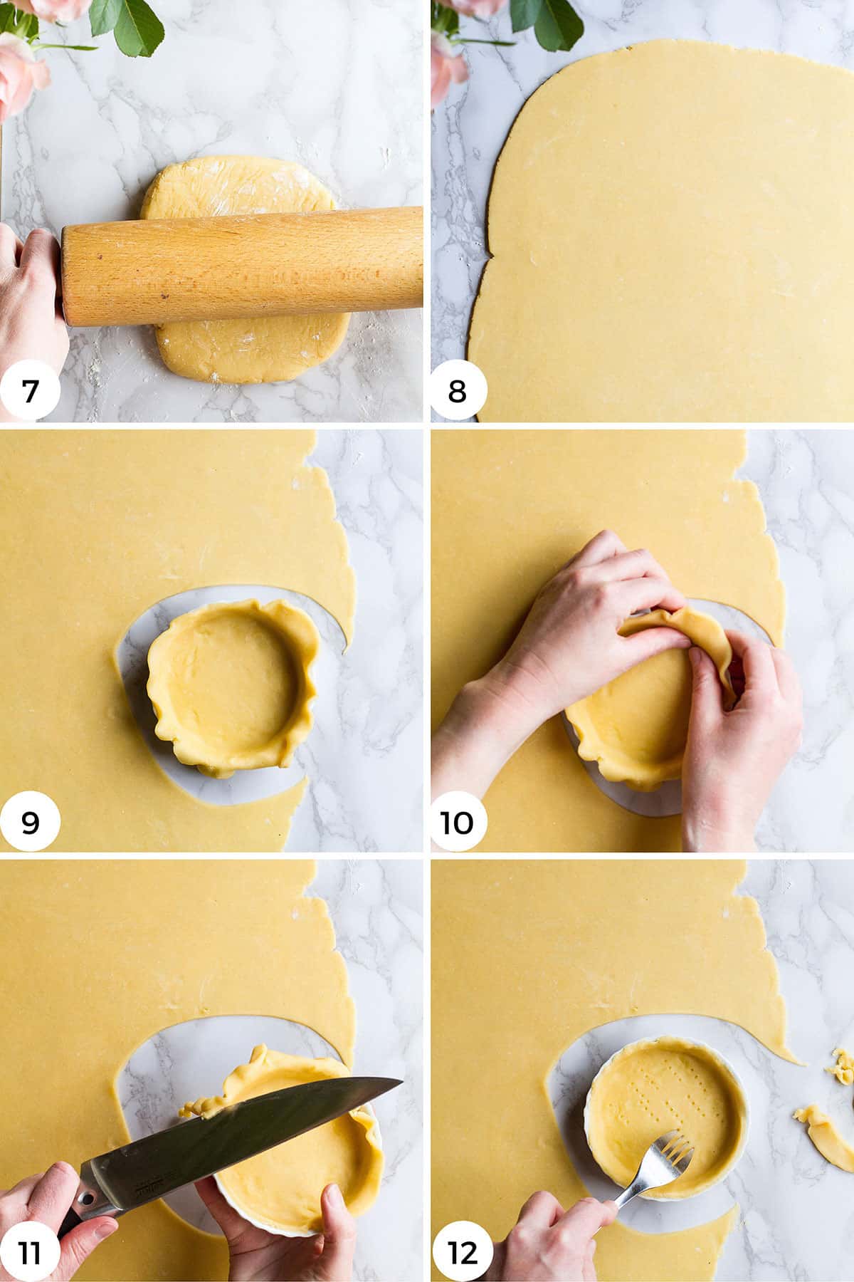Steps to shape the tart dough.