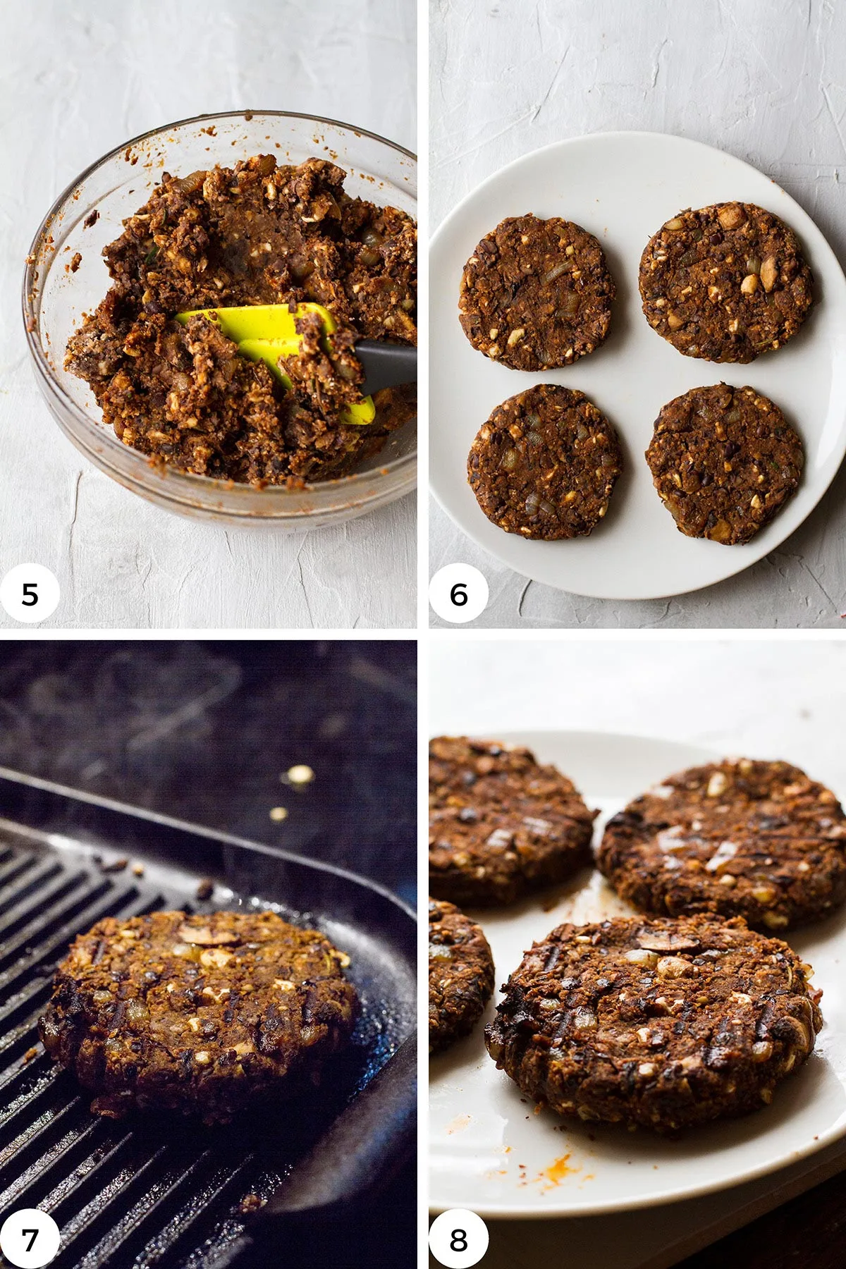 Steps to fry the black bean burgers.
