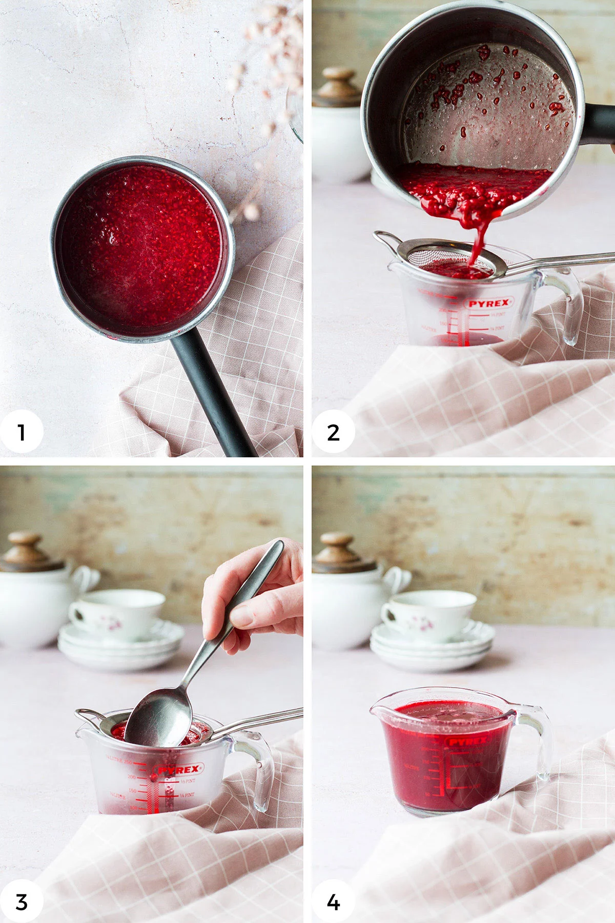 Steps to make the raspberry gummy bear mixture.