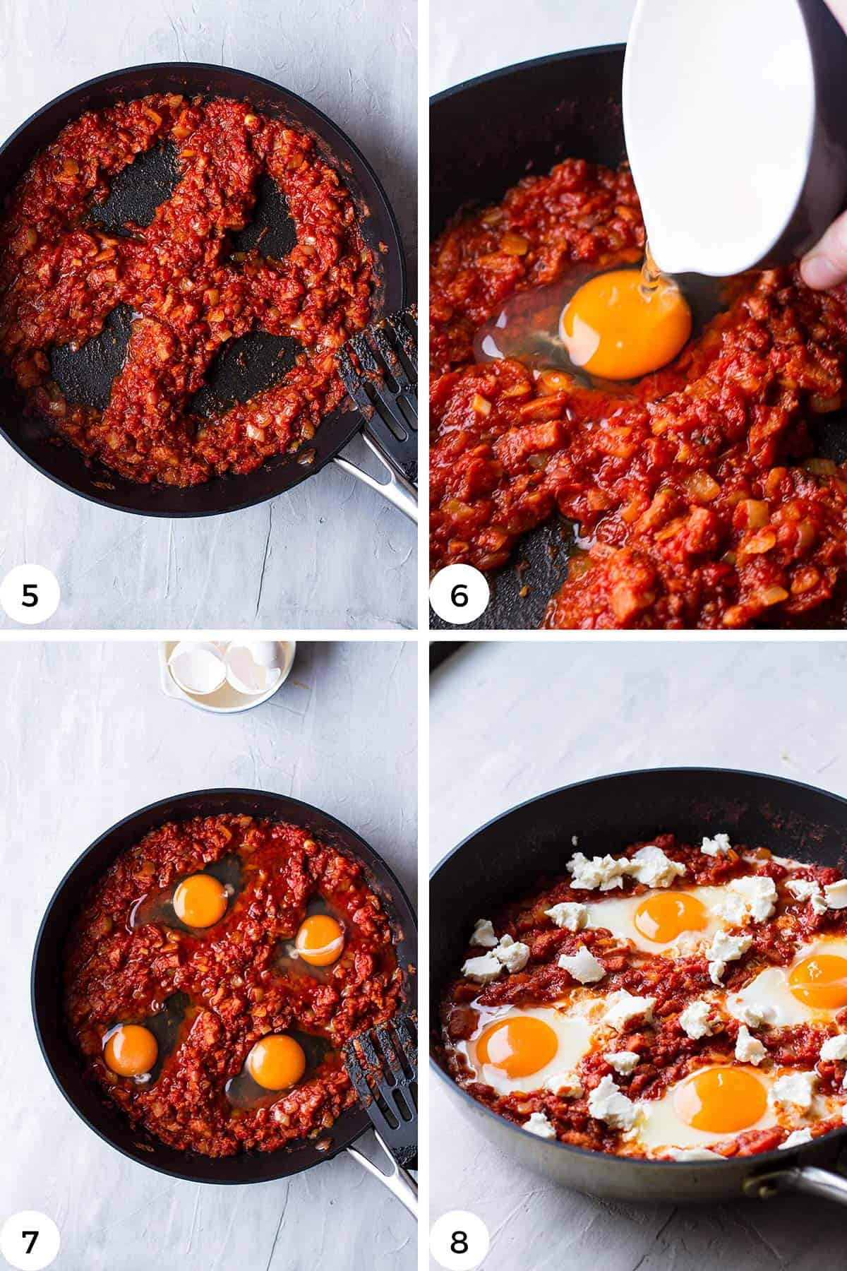 Steps to add the eggs to the sauce.