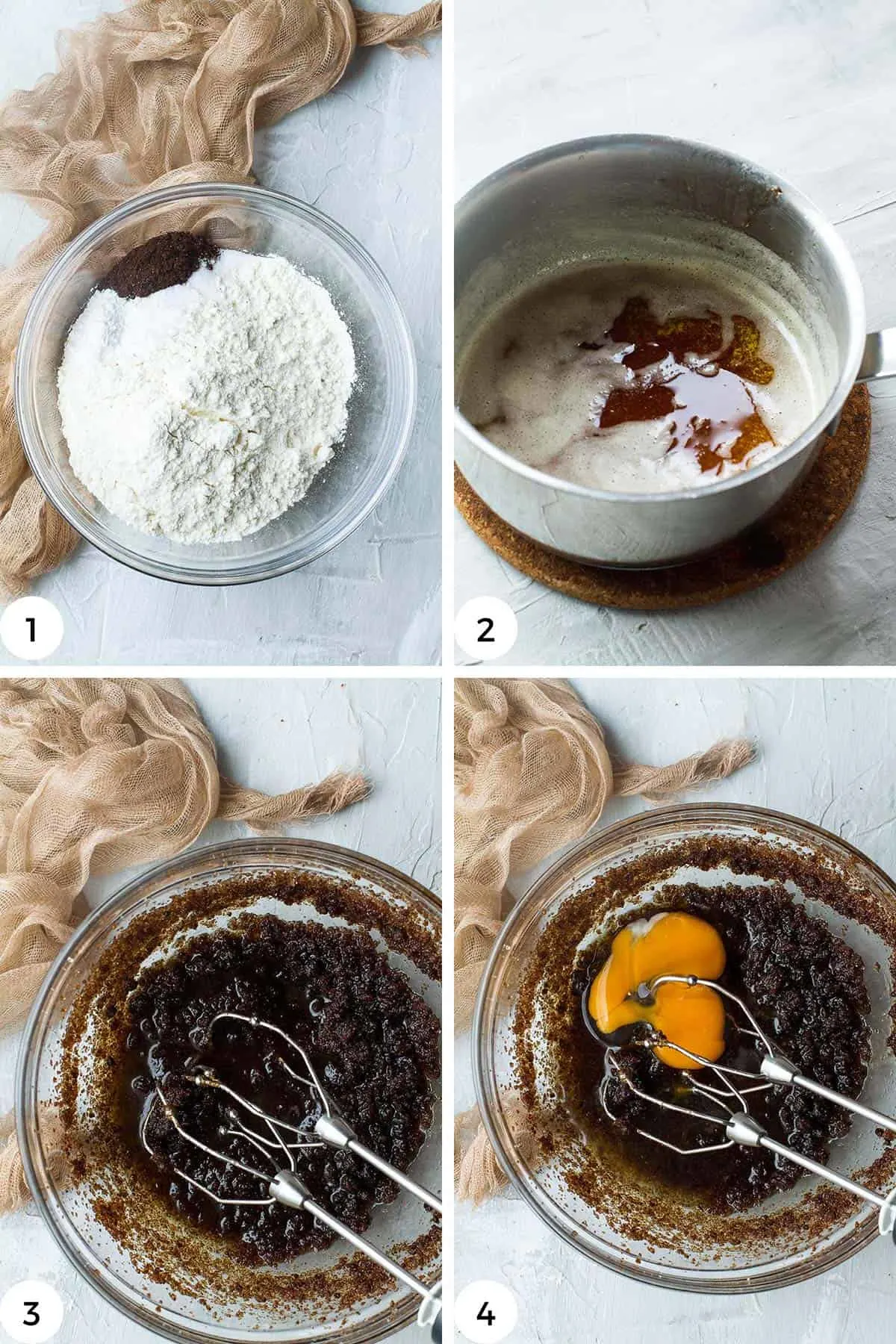 The four first steps to make the cookie dough.