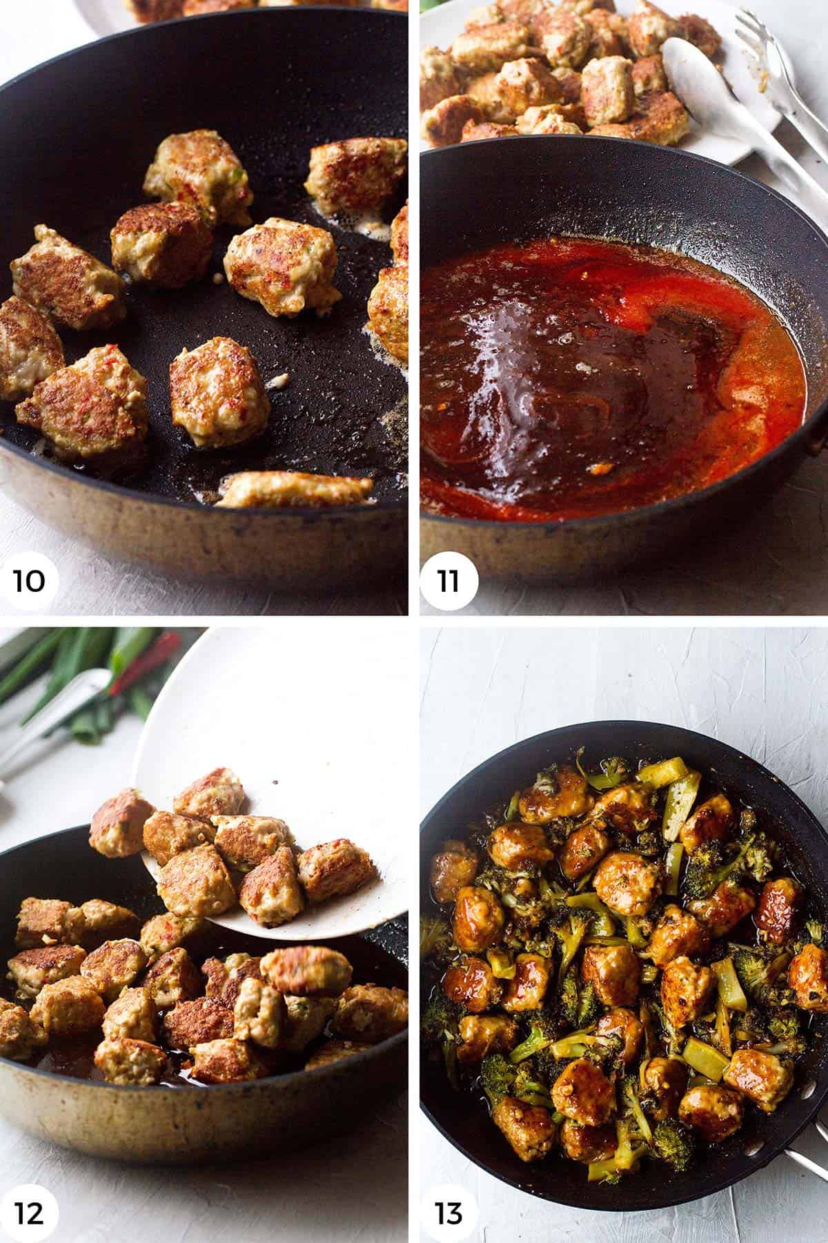 How to cook the meatballs and sauce.